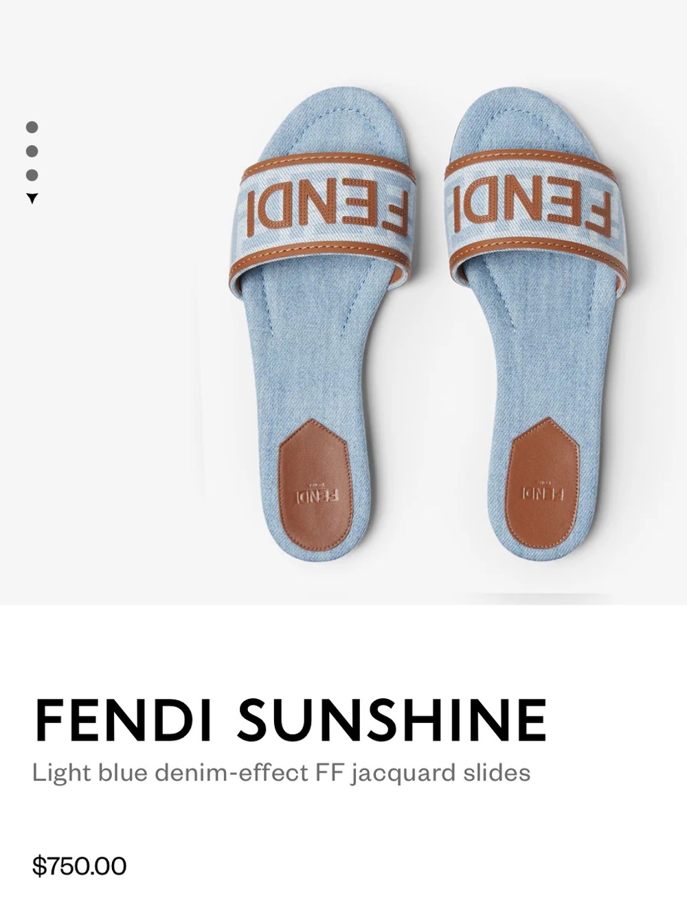 FENDI SUNSHINE Light blue Denim FF jacquard slides Size 37.5